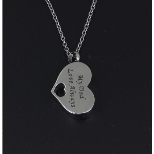 361L Stainless Steel Memorial Urn Necklace My Dad Love Always Heart Pendant Cremation Jewelry Ashes Holder for Memory