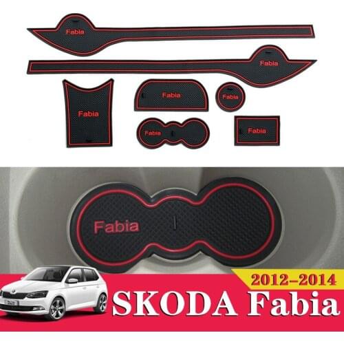 7PCS Car Accessories Inner Gate Slot Pad Non-Slip Cup Mats Anti Slip Door Groove Mat Interior For SKODA Fabia 2012 2013 2014