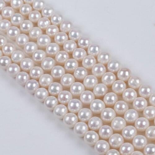 9-10mm White Natural Freshwater Potato Pearl Strand Near Round Shape Beads For Jewelry Making