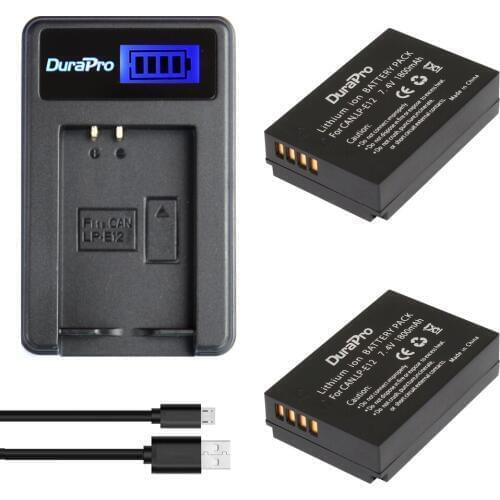 DuraPro 2x LP-E12 LPE12 LP E12 Camera Battery Bateria Batterie AKKU + LCD USB Charger For Canon M 100D Kiss X7 Rebel SL1 EOS M10