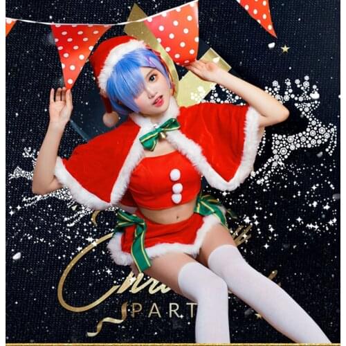 Anime! Re:Life in a different world from zero Rem Christmas Suit Red Cute Uniform Halloween Carnival Cosplay Costume For Women