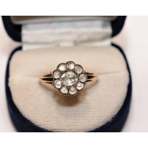 ANTIQUE OTTOMAN 14K GOLD NATURAL ROSE CUT DIAMOND DECORATED PRETTY RING