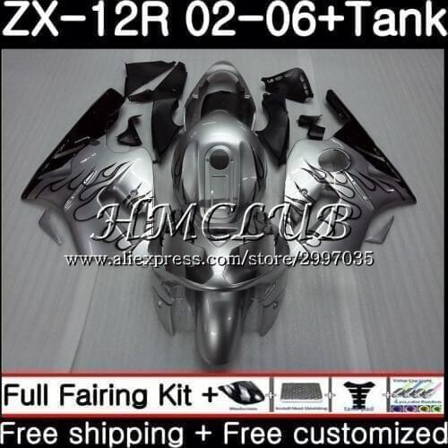 +Tank For KAWASAKI NINJA ZX1200 C ZX-12R 2003 2004 2005 2006 72HC.7 ZX 12R 1200CC 12 R ZX12R silvery black 03 04 05 06 Fairings