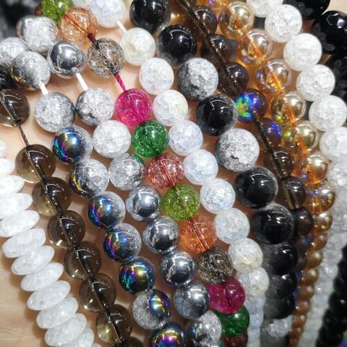 White Brown Snow Cracked Crystal Black Agates Smooth Matte Faceted Stone Beads For Jewelry Making DIY Bracelet Spacer Beads