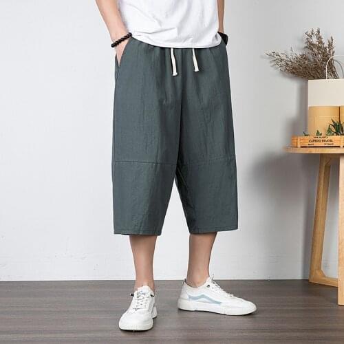 Summer plus men casual home Pants cotton linen Chinese style trousers large size 8XL wide leg Comfortable straight Pant blue