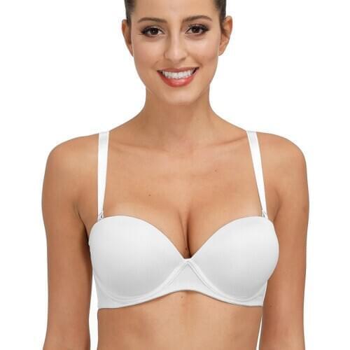 New Strength Bras Women Sexy Lingerie Quality Transparent Straps Backless Padded Push Up Bras Low Bra Everyday Strapless Wedding