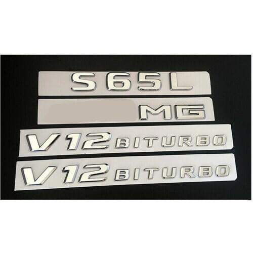 Chrome S65L for AMG V12 BITURBO Trunk Fender Badges Emblems for Mercedes