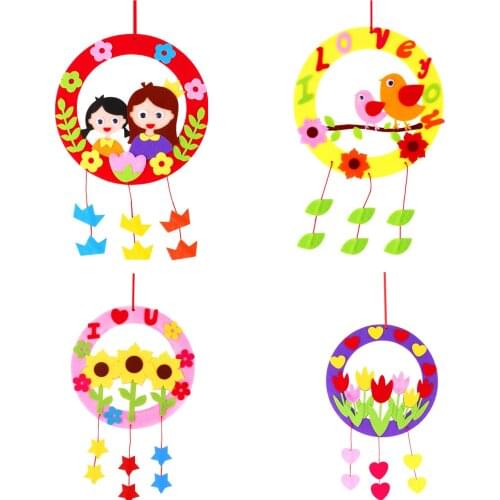 Kids Bedroom Door Wreath Window Pendant Kindergarten Mother‘s Childrens Day Party I Love You Ornament Felt Cloth Flower Wreath
