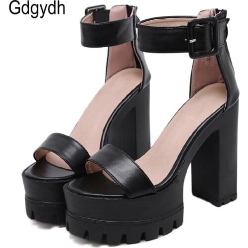 Gdgydh Open Toe Women Sandals High Heels 2021 New Summer Black Leather Womens Shoes For Party Platform Heels Female Hot Sale