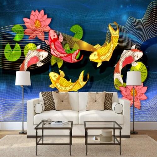 Customized new Chinese embossed 3d beautiful lotus carp home decoration wallpaper wallpaper