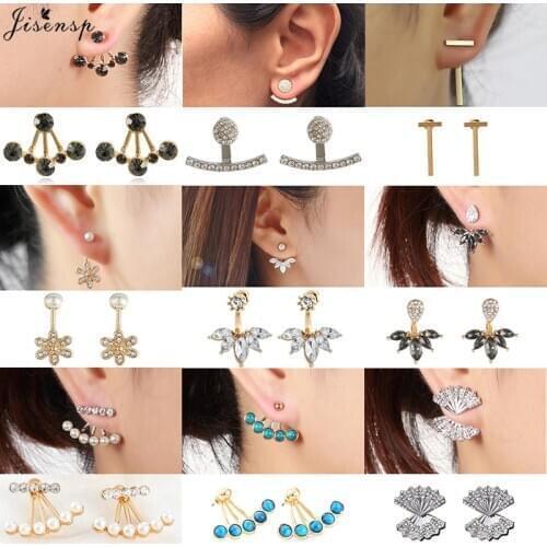 Jisensp Fashion Jewelry Delicate Round Bead Ear-jackets Vintage Fashion Geometric Crystal Earrings for Women Girls Love Gift