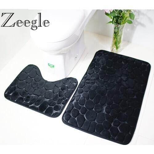 Zeegle 3D Stone Bathroom Mat Toilet Rugs Anti-Slip Carpet Floor Rugs For Toilet U-Shape of Water-absorbing Bath Mat