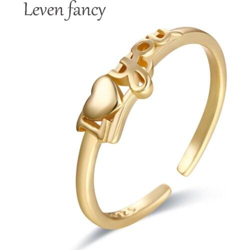 Personalized Name Golden 925 Sterling Silver Ring Custom Monogram Initial I Love You Heart Anniversary Promise Ring Women Gift