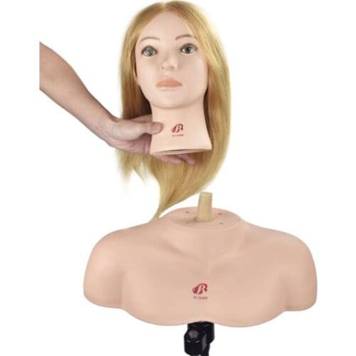 Skin Color Mannequin Head Cosmetology Makeup Mannequin Holder Shoulder Display Bust Base for Hat Wig Display Stand 35x16x18cm