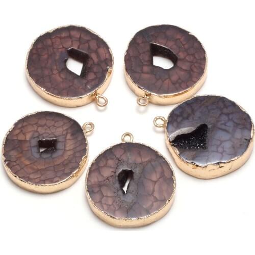 Natural Stone slice agates Pendants Round Shape Exquisite Charms For jewelry making DIY necklace Earring accessories 27x32mm