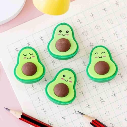 1Pc Kawai Avocado Shape Eraser Cute Colors Expressions Stationery School Office Supplies Children Erasers For Kids Gift