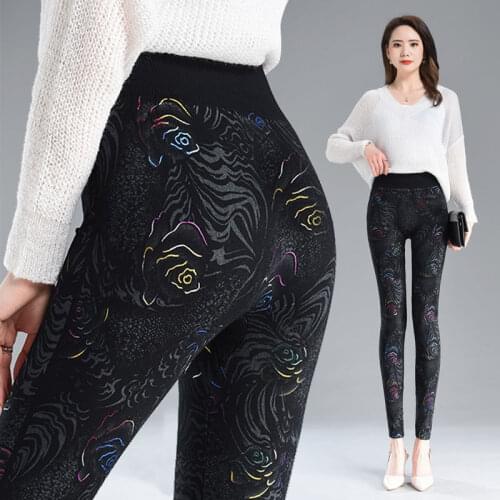 2021 Women Spring Summer New Slim Printing Flower Leggings Female Plus Size Thin Pants Ladies Skinny Stretch Trousers E401