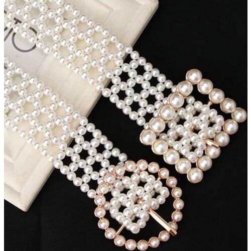 Korean Fashion Dress with Diamond Inlaid with Ladys Pearl Belt Designer Belts Waist Elastic Women Luxury Brand Women Harajuku