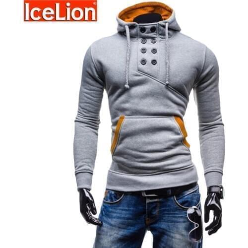 IceLion 2021 Spring Winter Hoodies Sweatshirt Men Cotton Sportswear Slim Button Pullover Male Hip Hop Solid Tracksuit Streetwear