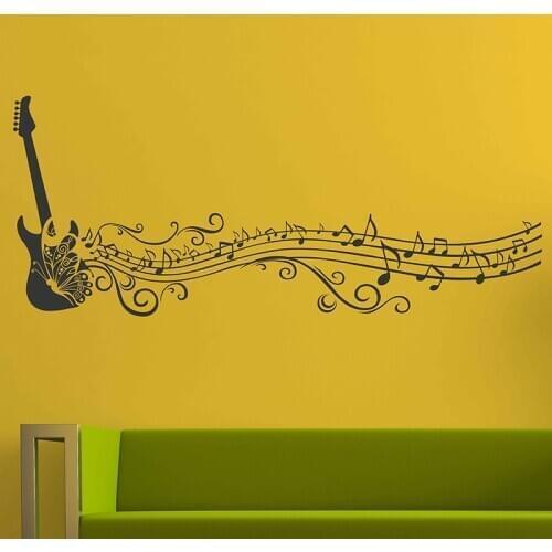 Musical Note Of Guitar Vinyl Sticker Butterfly For Musical Lover Art Decal Musical Studio Wall Decoration Large Size E212