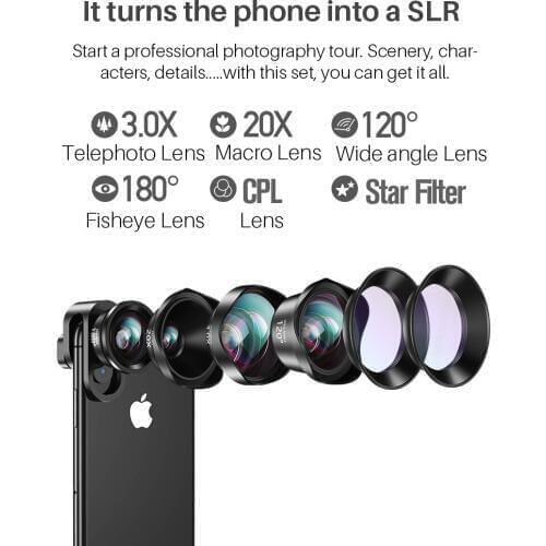 CPL Star Cell Phone Camera Lens Kit Wide Angle Telephoto len Macro Fisheye Lenses for iPhone Xs Max X 8 H uawei P20 Pro S amsung