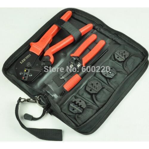 Crimping tool kit for crimping terminals with cable stripper and cutter,screwdriver and replaceable dies,crimping tool set