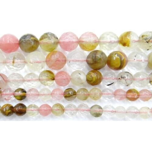 Natural Stone Faceted Volcano Cherry Loose Beads Round Stone Beads 4 6 8 10 12mm For Jewelry Making DIY Bracelet Necklace