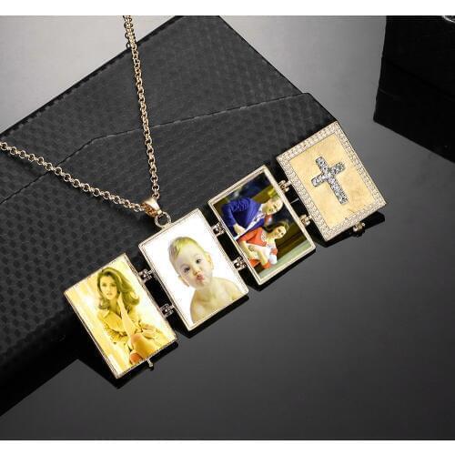 Unisex Frosted Matte Gold Christ Jesus Rhinestone Cross Locket Necklace Expanding Lover Memory Photo Locket Pendant Necklaces