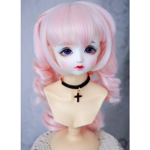 BJD doll wig is suitable for 1/3 1/4 size straight bangs big curls long hair big waves - high temperature silk - pink doll acces