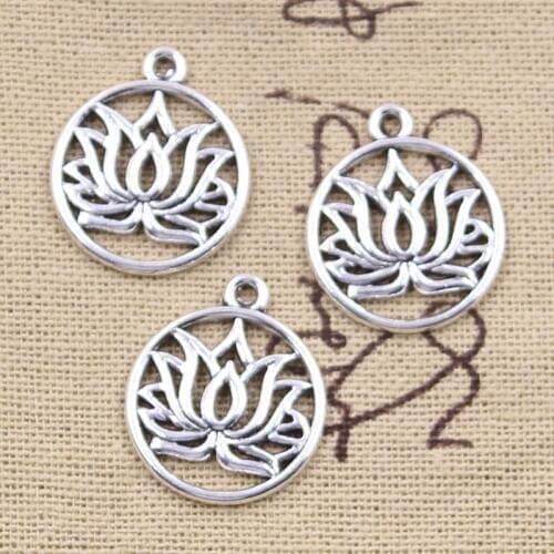 12pcs Charms Yoga Lotus Flower 22x19mm Antique Silver Color Plated Pendants Making DIY Handmade Tibetan Finding Jewelry
