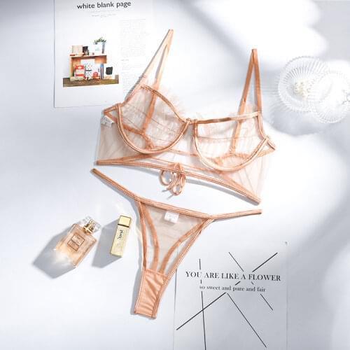 Transparent Lingerie Set Women Ruffles Purple Mesh Underwear Sexy Nightwear Sensual Bra and Panty Set Sheer Clothing Costume