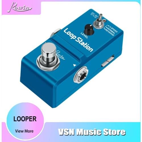 Rowin Mini Guitar Looper Pedal Unlimited Overdubs 10 Minutes of Looping, 1/2 time, and Reverse, built-in 1G SD Card for memory