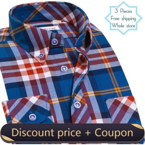 DEEPOCEAN shirt mens long-sleeved tencel cotton plaid business fashion casual trend Korean non-iron inch clothes