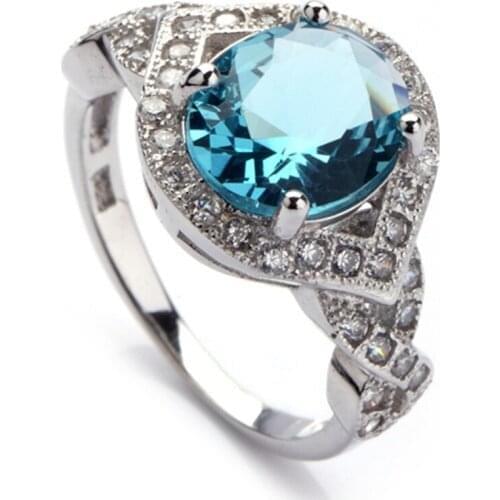 SHUNXUNZE Cute Wedding rings Jewelry for Romantic Style Women Jewelry Gift Blue Cubic Zirconia Rhodium Plated R3163 size 6 7 8 9