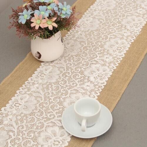 Modern Jute Lace Table Runners Vintage Tablecloth Home Textile 30x180cm Luxury Burlap And Lace Table Runner Wedding Decoration