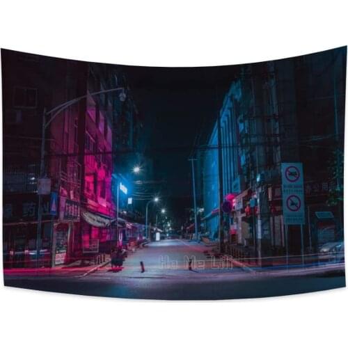 Modern City Night Scene Street View Tapestry Home Decoration