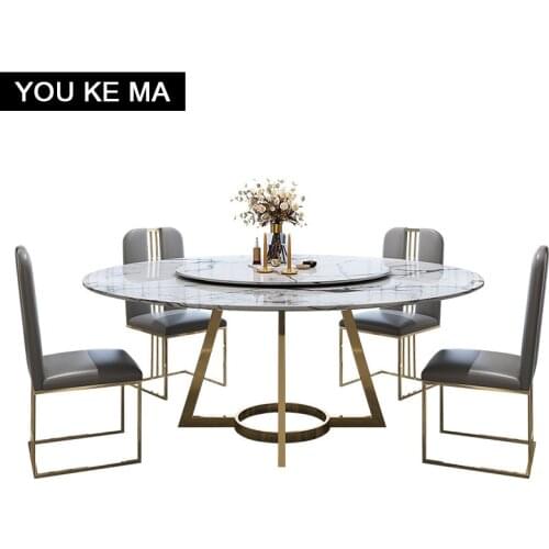 Italian-style light luxury stone plate dining table household small and chair Assemblage Zone turntable marble dining table