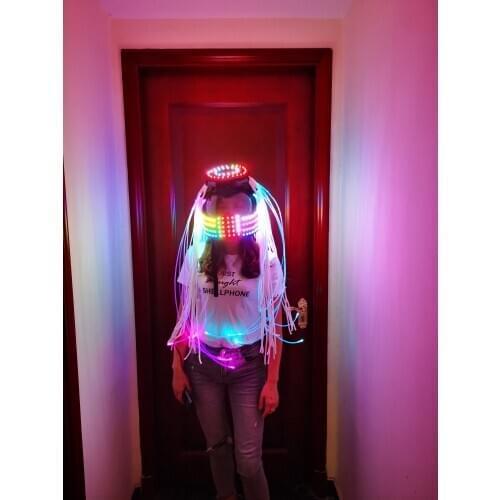 Full color LED Helmet gogo dance cosplay performance mask Light up helmet nightclub prop