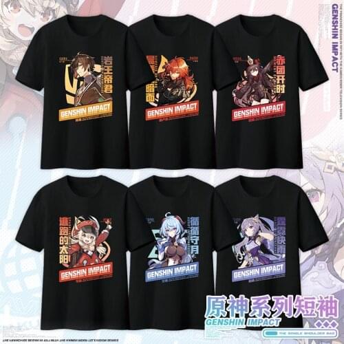 Anime Genshin Impact Klee Keqing Ganyu Loose T-Shirt Summer New Men Women Student Casual Tee Cosplay Fashion Short-Sleeved Tops