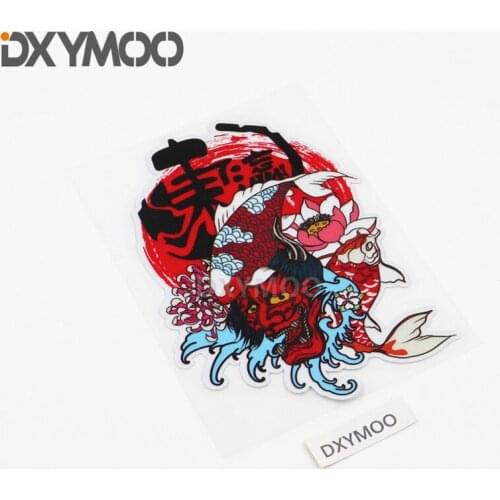 Ukiyo-e JDM Doulde Face Carp Fish Koi Lotus Fuji Mountain Element Motorcycle Helmet Bike Sticker Car Styling Vinyl Decal