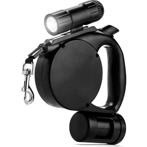 3 in 1 Retractable Dog Leash (LED Light+Poop-Bag) Extendable Dog Rope Adjustable 15 Foot Leashes for All ages Dogs