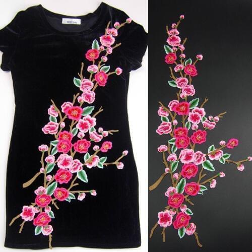 Good Quality Large Embroidered Plum 3D Blossom Floral Patches Applique Charming Lace Fabric Scrapbooking Sew On Flower Patches