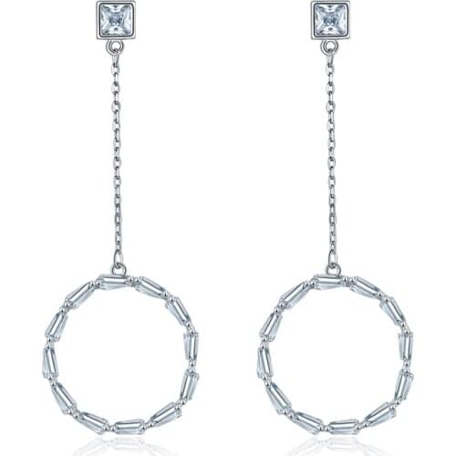 YJGS Fashion Silver Hoop Pendant Earrings Big Circle AAA Zircon Dangle Earring For Women Girl Drop Jewelry Accessories Wholesale