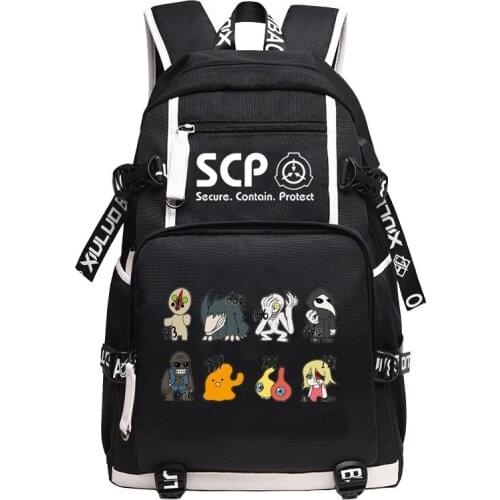 SCP Foundation Women Back Pack Cartoon Bookbag Canvas School Bags for Teenage Girls SCP Travel Bagpack USB Laptop Backpack
