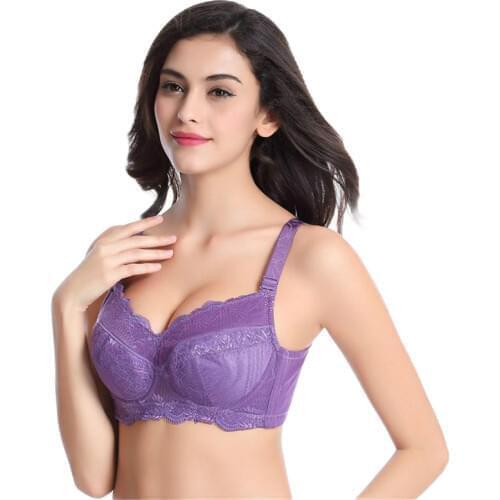 Womens Full Coverage Four breasted Underwear Lace Comfortable Bra Black Beige large Size B C D E F G H Cup CYHWR