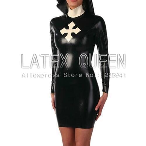 Women 's One-piece latex dress with hat Nun sexy costumes