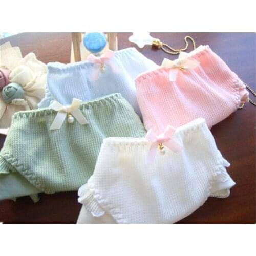 Fan·Sweet Japanese Bow Pearl Pendant Sexy Women Underwear Crotch Cotton Panties Girls Cute Solid Seamless Briefs Female Lingerie
