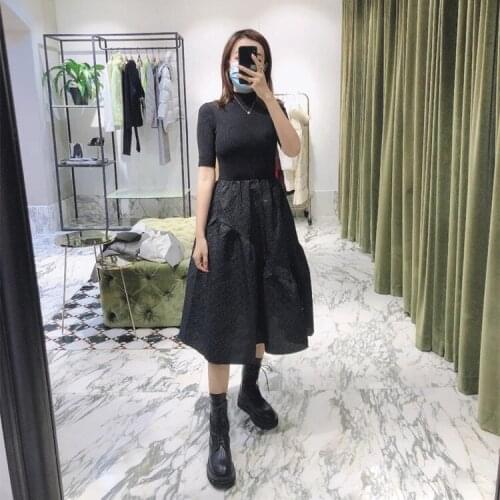 French elegant 21 spring and summer new retro stitching medium length womens dress 21064