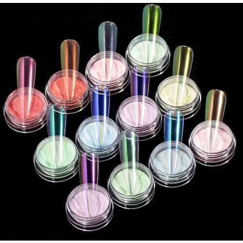 0.2g/Bottle Transparent Holo Nail Glitter Powder Mirror Aurora Neon Metallic Dust Nail Art Chrome Pigment Unicorn Dipping Powder