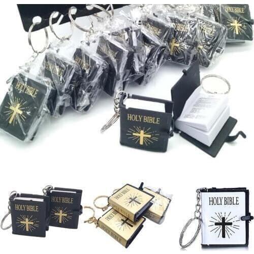 1Pcs Mini Bible Keychain Keyring English HOLY BIBLE Religious Christian Jesus Gold Silver Black Key Chains Fashion Accessory